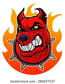 Stylized head of a hell dog.