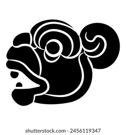 Stylized head of a jaguar. Ethnic Native American animal design of Totonac Indians from ancient Veracruz, Mexico. Black and white silhouette.