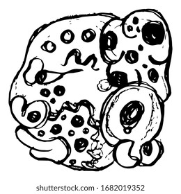 Stylized head of jaguar. Mayan hieroglyph. Native American tribal art. Isolated vector illustration. Hand drawn rough sketch. Black silhouette on white background.