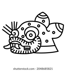 Stylized head of a jaguar. Native American art of Aztec Indians from Mexican codex. Black and white linear silhouette.