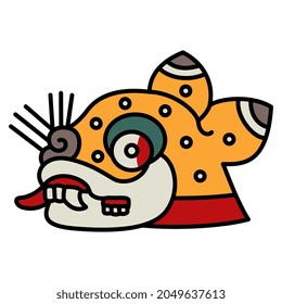 Stylized head of a jaguar. Native American art of Aztec Indians from Mexican codex.