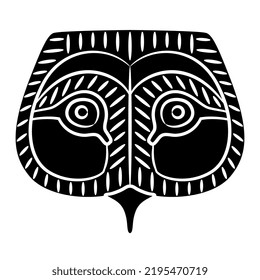 Stylized head of an owl. Animal mask. Ancient Egyptian ethnic design. Black and white negative silhouette.