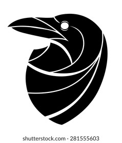 Stylized head of raven isolated on the white background.