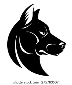 Stylized head of serious dog isolated on white background.