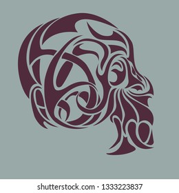 Stylized head skull. Vector illustration drawn by hand. Print for clothes. Tattoo
