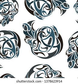 Stylized head skull. Vector seamless pattern. Print for clothes, textiles

