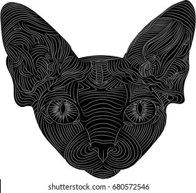 The stylized head of a Sphynx cat is an ethnic pattern. Vector illustration