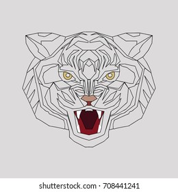 Stylized head of a tiger. The tiger growls. Structural image. construction and filled image.