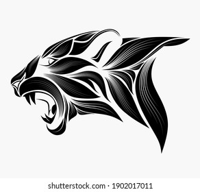Stylized head of a tiger in the style of Zentangle.