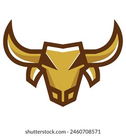 Stylized bull’s head vector graphic. Ideal for logos, mascots, or sports team branding. Exudes strength and power