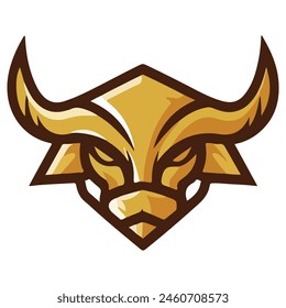 Stylized bull’s head vector graphic. Ideal for logos, mascots, or sports team branding. Exudes strength and power