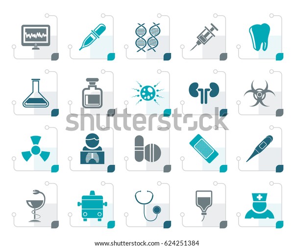Stylized Healthcare, Medicine and hospital icons -\
vector icon set