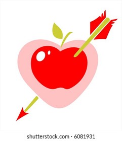 The stylized heart with an apple inside, pierced by an arrow.