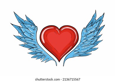 Stylized heart with blue wings