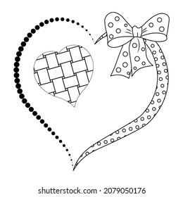 Stylized heart with a bow on a white background. Decorative isolated element for design. Anti-stress coloring book for children and adults