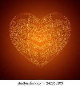 Stylized heart. Circuit board texture. Technology background. EPS10 vector