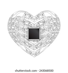 Stylized heart. Circuit board texture. Technology background. EPS10 vector