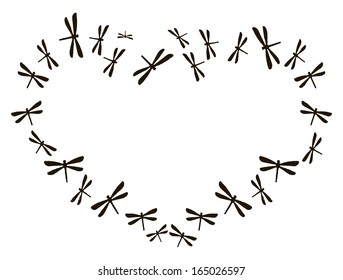 Stylized heart composed of dragonflies. Vector illustration.