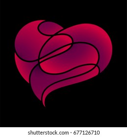 Stylized heart consisting of abstract intersecting shapes.Bright illustration isolated on black background.T shirt print design.EPS10