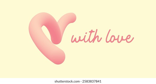 Stylized Heart Design with 'With Love' Text on Pastel Background. A pink, stylized heart paired with handwritten text stating 'with love' against a gentle pastel background. Represents love, affection