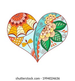 Stylized heart with a doodle pattern on a white background. Decorative element for design