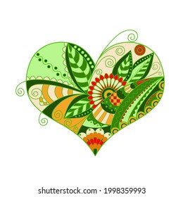 Stylized heart with a doodle pattern on a white background. A colorful decorative element for the design of postcards, invitations