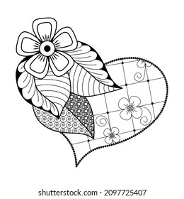 Stylized heart with doodle pattern on white background. Anti-stress Coloring Book Page for Children and Adults