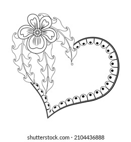 Stylized heart with doodle pattern on white background. Anti-stress Coloring Book Page for Children and Adults