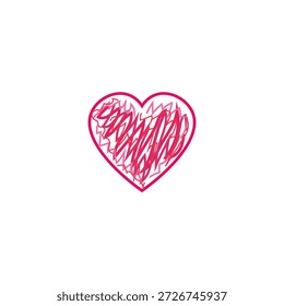 Corazón estilizado con garabatos rojos y morados dinámicos. Los contrastes de textura caótica crean un diseño expresivo. Adecuado para el Día de San Valentín, temas abstractos de amor o composiciones artísticas.
