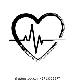 Stilisiertes Herz mit einer Elektrokardiogramm-Linie, die Gesundheit, Leben und medizinische Versorgung darstellt, einzeln auf