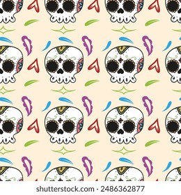 Stylized Heart Eye Skulls Seamless Vector Pattern Design