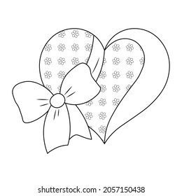 Stylized heart with a flower and a bow on a white background. Decorative isolated element for design. Anti-stress coloring book for children and adults