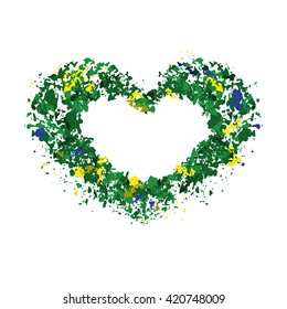 stylized heart, frame for text, color, background, summer colors, background stains,colors of the Brazilian flag