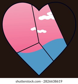 A stylized heart icon featuring a divided landscape view.