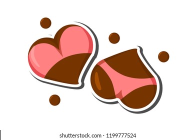 Stylized Heart icons with underwear, ass in bikini and boobs in bra. Good for Valentine’s Day/love greeting card, poster, banner, logo, icon for lingerie shop or sex shop. Hot intimate stickers