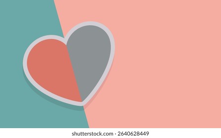 An stylized heart illustration features a large. Split into two halves of salmon pink and light gray. Positioned on a diagonally divided background. - Powered by Shutterstock - Get 15% off with code: PIKWIZARD15