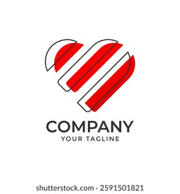 Stylized heart logo with bold stripes, conveying modern love and connection. Versatile design suitable for various brands, from fashion to health. Clean lines and vibrant colors create a unique.