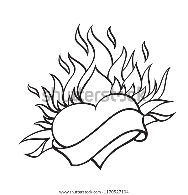 Stylized Heart On Fire Bannerribbon Illustration Stock Vector