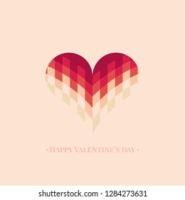 Stylized heart on a light pink background. Modern flat design. Happy Valentine`s day postcard. Creative wallpaper with symbol of love. Romantic poster. Vector illustration.