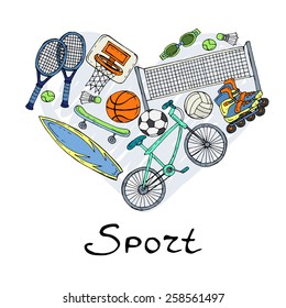 Stylized heart on the theme of sport on white background. Vector for use in design