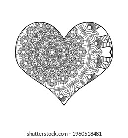 Stylized heart with an ornament on a white background. Anti-stress coloring book for children and adults