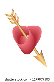 Stylized heart pierced by golden Cupid's arrow