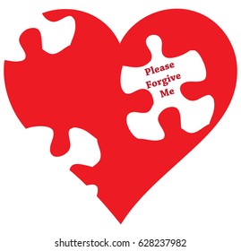 Stylized heart with puzzles and text Please forgive me