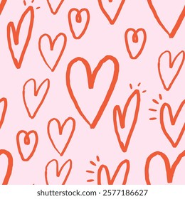 Stylized Heart Seamless Pattern. Sketch Love Wallpaper. Surface Hand Drawn Design for Textile Fabric Print