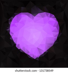 Stylized heart shape. Abstract crystal background with heart