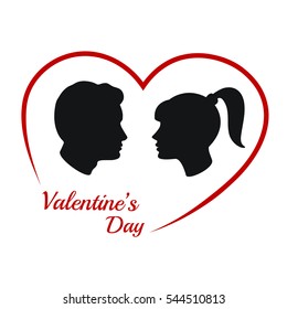 Stylized heart with silhouettes of loving couple. Valentine's day card.