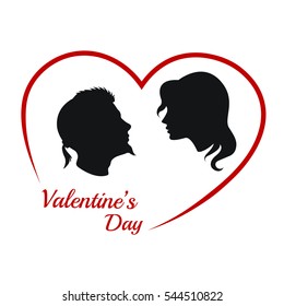 Stylized heart with silhouettes of loving couple. Valentine's day card.