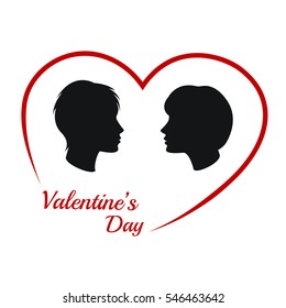 Stylized heart with silhouettes of loving lesbian couple. Valentine's day card.