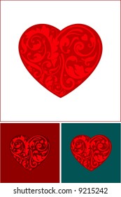 stylized heart in three color variations - vector