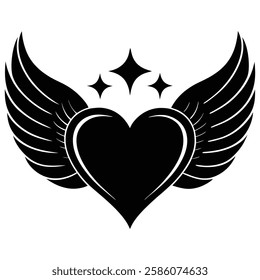 A stylized heart with wings, perfect for t shirt or tattoo designs.